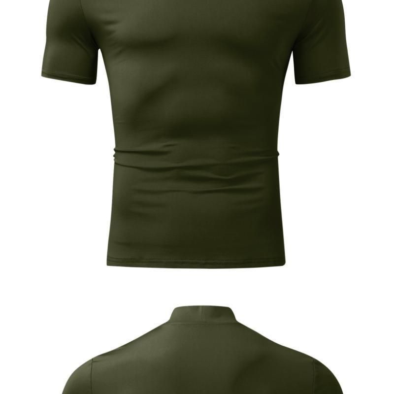 2024 Herbst Winter Stehkragen Kurzarm T-Shirt Herren Basishemd Einfarbiges Oberteil_voghion.com