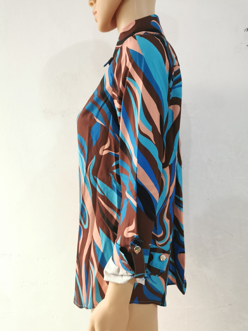 Camicia da ufficio da ufficio a maniche lunghe con stampa casual alla moda da donna_voghion.com
