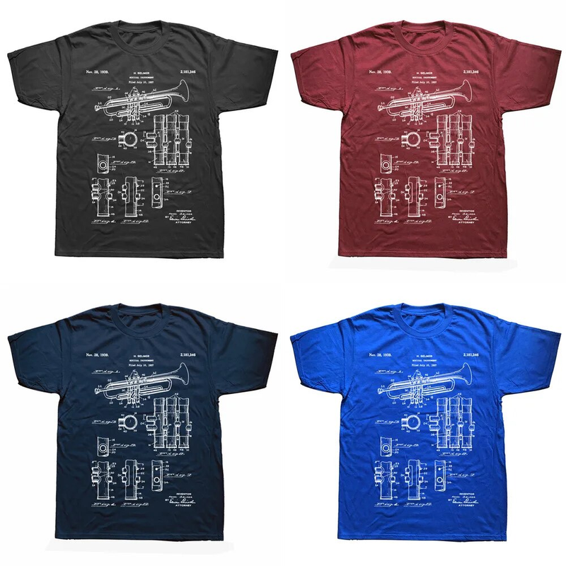 Herren Kleidung Patent T Hemd Trompete Player Für Musiker Lehrer Marching Jazz Band Musik_voghion.com