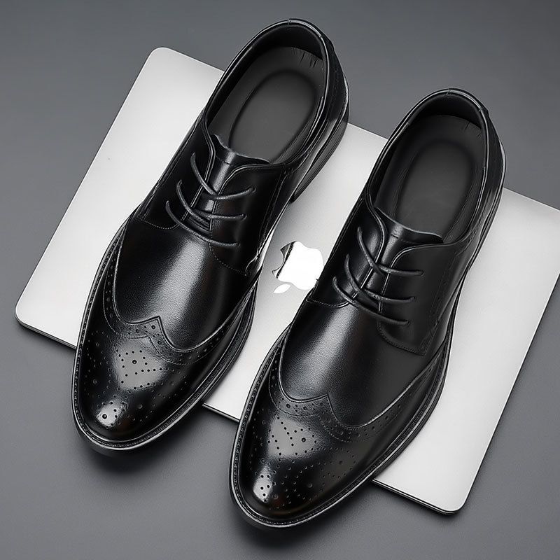 Scarpe brogue da uomo eleganti, in vera pelle, stile britannico, da cerimonia, autunno/inverno, di alta qualità_voghion.com
