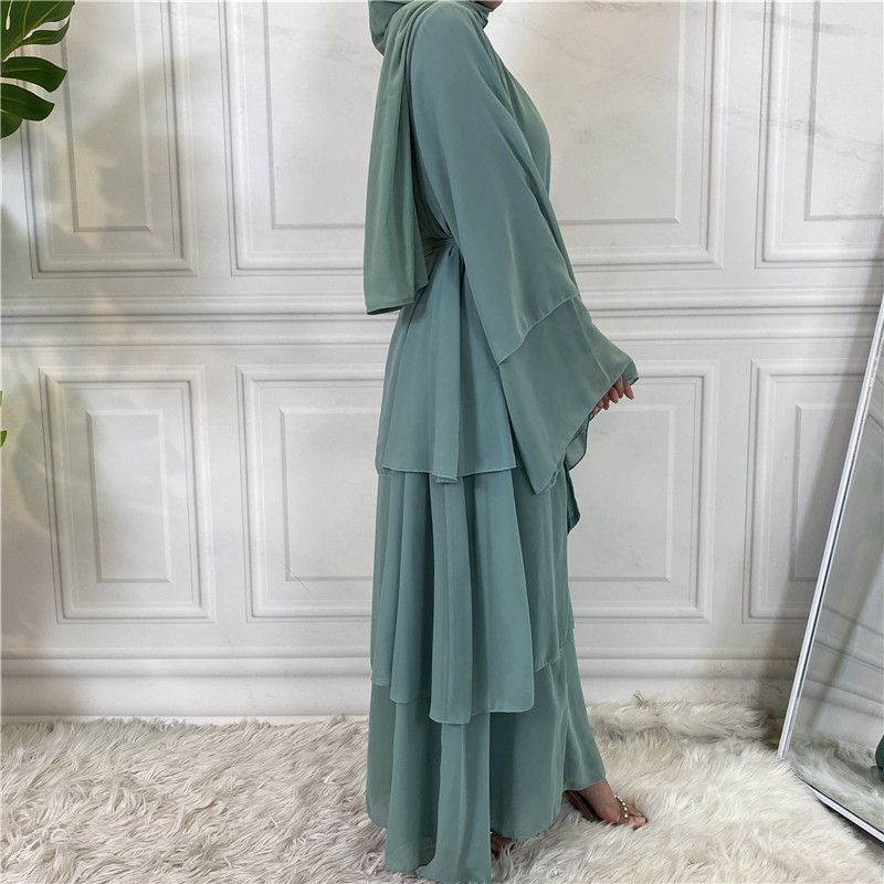 Women's Middle Eastern fashion classic Islamic Dubai new three-layer chiffon cardigan robe _voghion.com