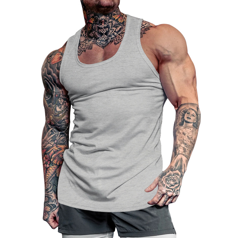 Grenzüberschreitender Außenhandel Herrenbekleidung Herren Tiefgraben Bodybuilding Fitness Weste Einfarbig Sommer Umfassendes Training Sportboden_voghion.com