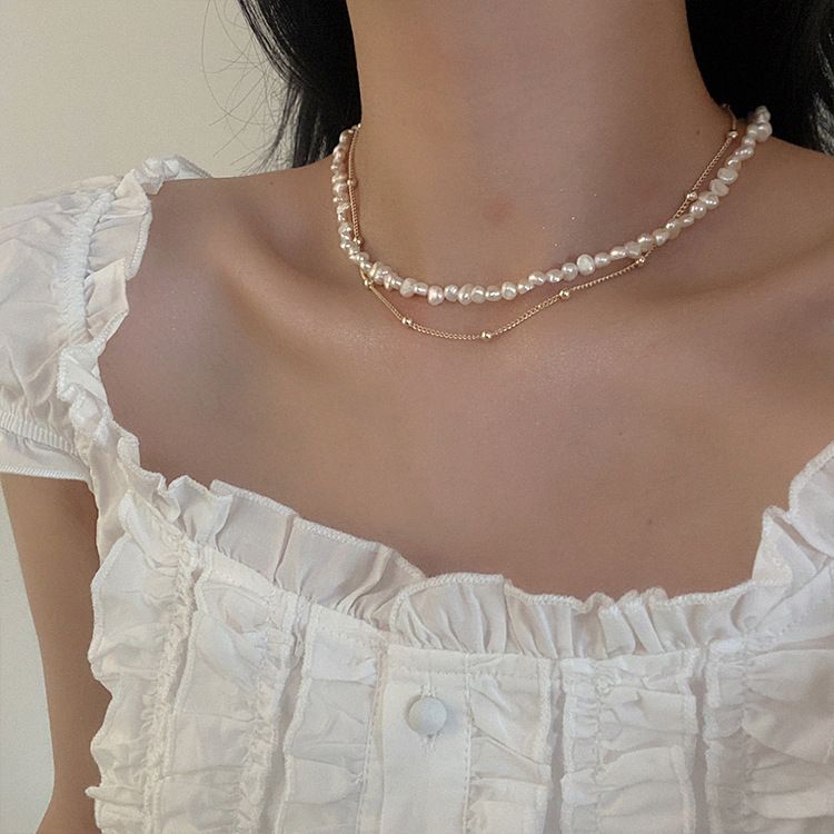 Collana con perle d'acqua dolce da donna, stile retrò francese, semplice, versatile, elegante, alla moda, con catena per clavicola_voghion.com