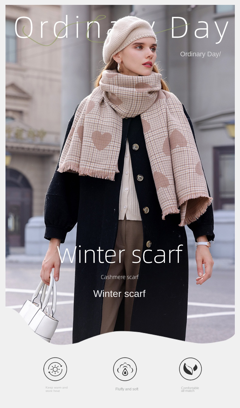 Original design senior love print ladies mid-length warm autumn and winter scarf Commuter scarf_voghion.com