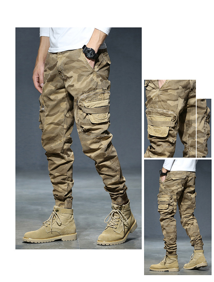 Vêtements pour hommes en plein air jambe droite pantalon camouflage ajustement six sacs pantalon cargo extensible_voghion.com