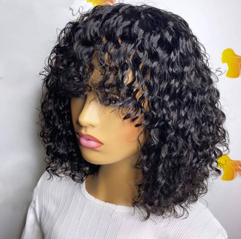 Pixie curto bob corte perucas de cabelo humano com franja jerry encaracolado peruca sem cola destaque mel onda água loira perucas coloridas para mulher_voghion.com