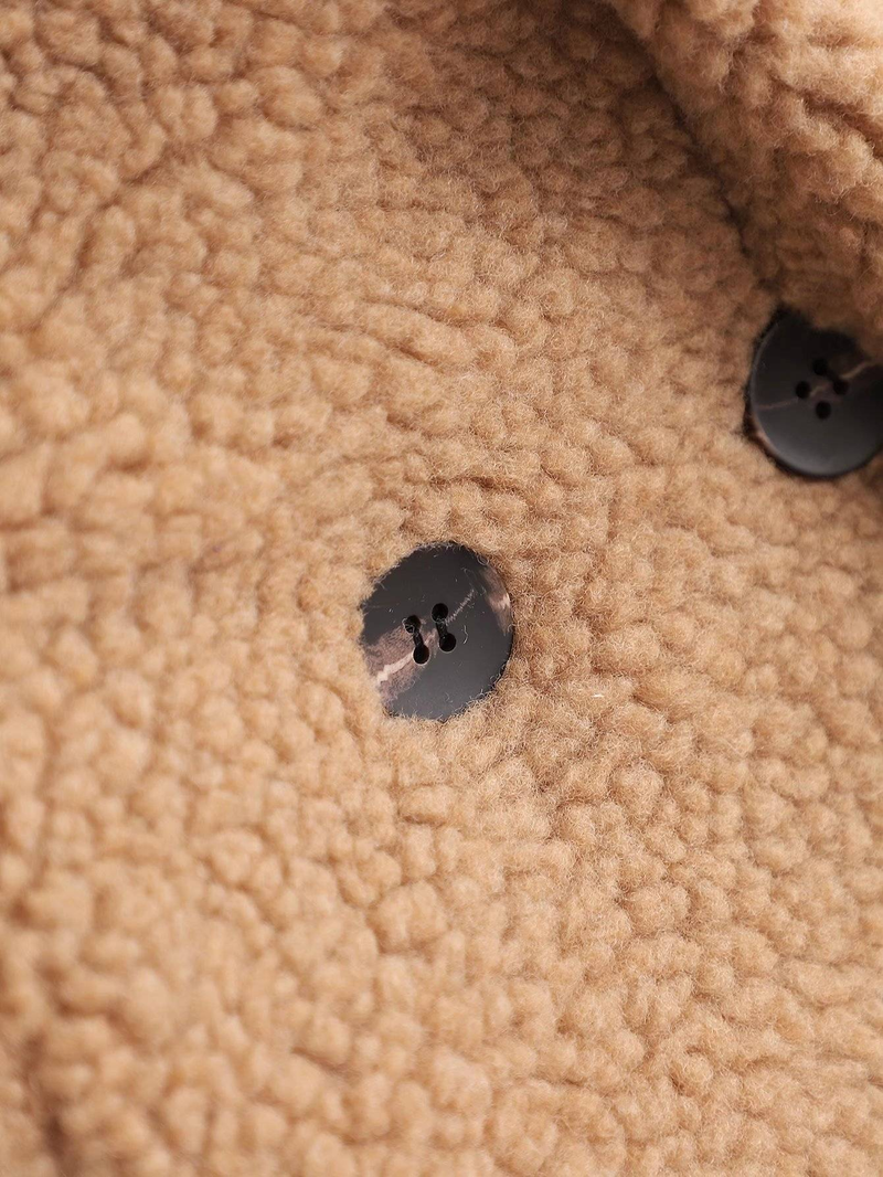 Damenbekleidung Lose Lammfell Teddyfell Großes Revers Mittellang Plüsch Baumwollmantel_voghion.com