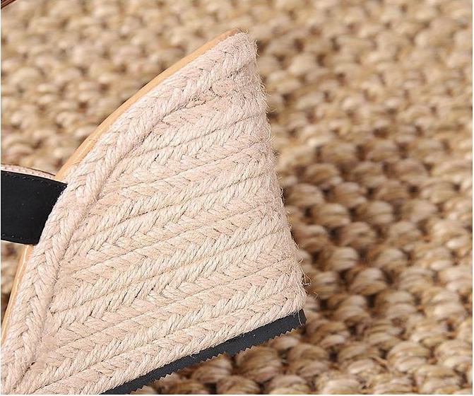 Women's Shoes New Summer Wedge Thick Soled High Heeled One Strap Sandals With Buckles Rope And Straw Woven Sole Large Size Shoes_voghion.com