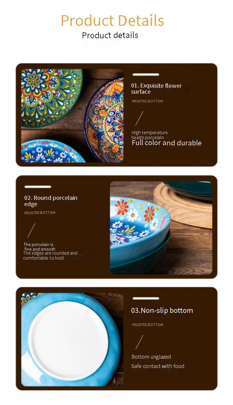 Ceramiczny talerz obiadowy w stylu boho – głęboki talerz w stylu vintage na śniadanie, pierogi i owoce (10,5 cala, nadaje się do mikrofalówki i zmywarki)_voghion.com