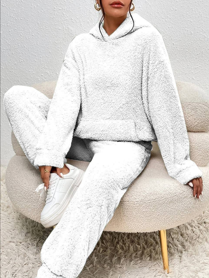 Women's Clothing Casual Hooded Long Sleeve Top With Pocket Pants Set - Soft Polyester Lounge & Streetwear Outfit_voghion.com