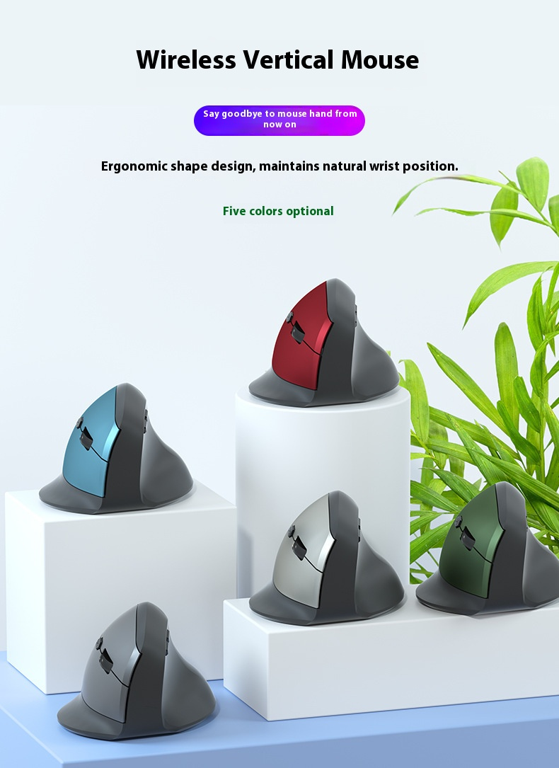 Mouse wireless ergonomico - Bluetooth e doppia modalità 2.4G, 1600 DPI, 6 pulsanti, scorrimento in 4 direzioni, ricaricabile tramite USB (nero/grigio/verde/blu/rosso)_voghion.com