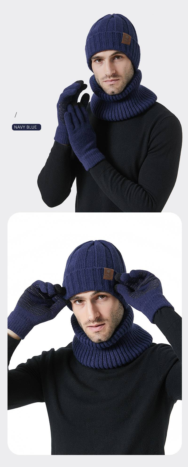 Cappelli da uomo, cappello, sciarpa e guanti lavorati a maglia, tre pezzi, per uomo e donna_voghion.com