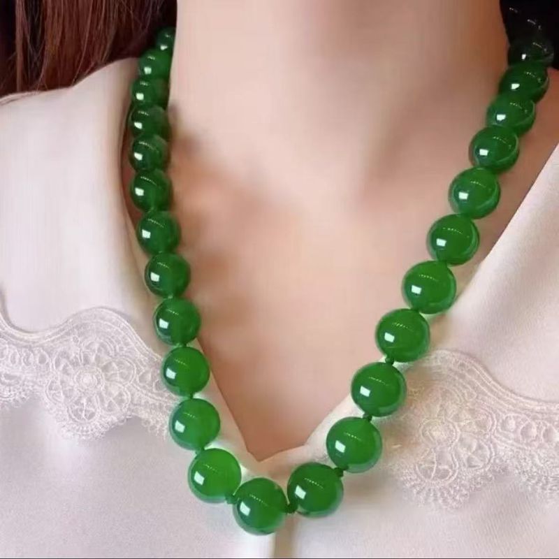 Ketten Chinesische Natürliche Grüne Jade Runde Perlen Halskette Handgeschnitzte Jadeit Mode Charme Schmuck Zubehör Amulett Für_voghion.com