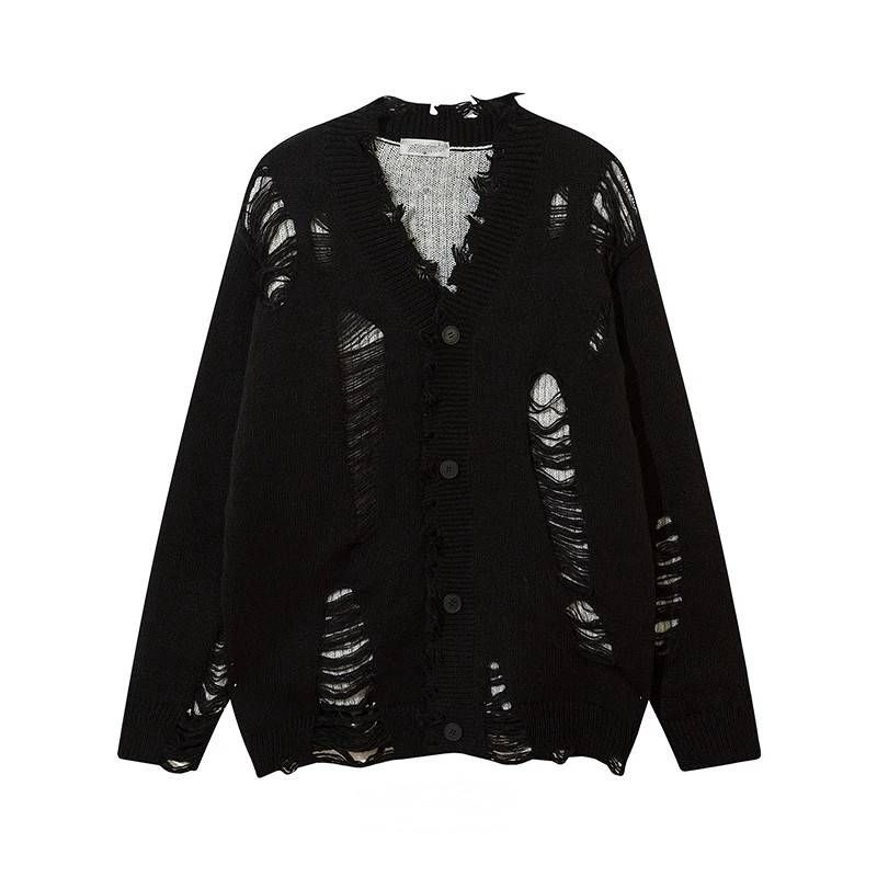 Oversized-Strickpullover für Herren – Used-Look im High-Street-Stil, Hip-Hop-Cardigan mit offener Vorderseite (M-3XL)_voghion.com