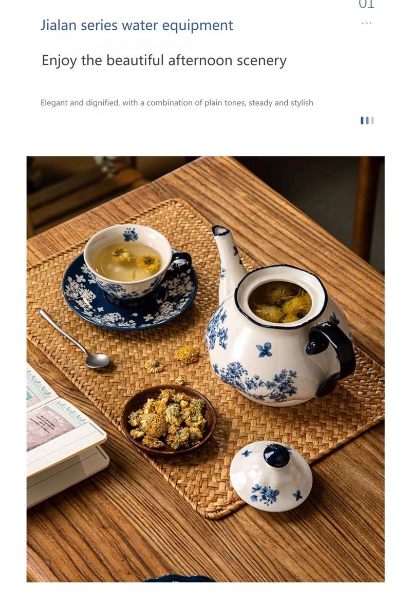 Blue Willow Ceramic Coffee Cup & Saucer Set – Hand-Painted Chinoiserie Floral Design, 220ml Vintage Tea Cup For Chinese Gongfu Tea & Espresso_voghion.com