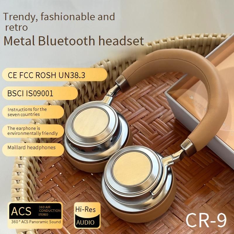 CR-9 Retro Wireless Bluetooth Headphones 6.0, Over-Ear Headset With Metal Frame, Lightweight & Comfortable, IPX4 Water-Resistant, 8H Playtime,_voghion.com