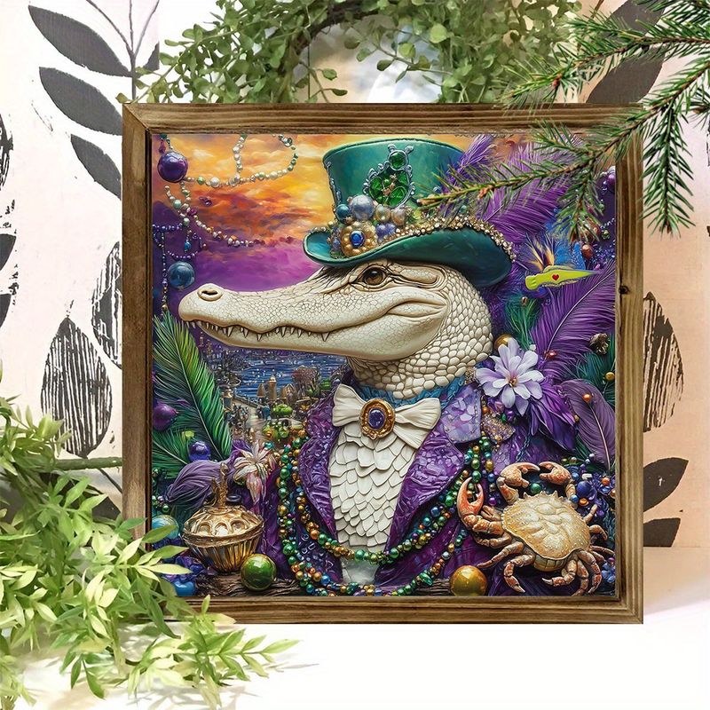 8x8 Karnevalsschild aus Holz – Mardi Gras Party-Dekor für Schreibtisch/Wohnzimmer/Büro, lebendiges gerahmtes Urlaubsgeschenk_voghion.com
