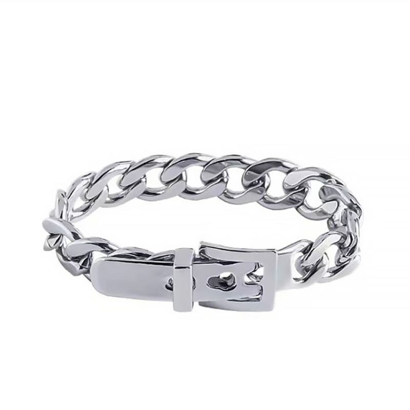 Braccialetto unisex con fibbia a pressione e catena spessa Hip Hop, creativo e regolabile._voghion.com