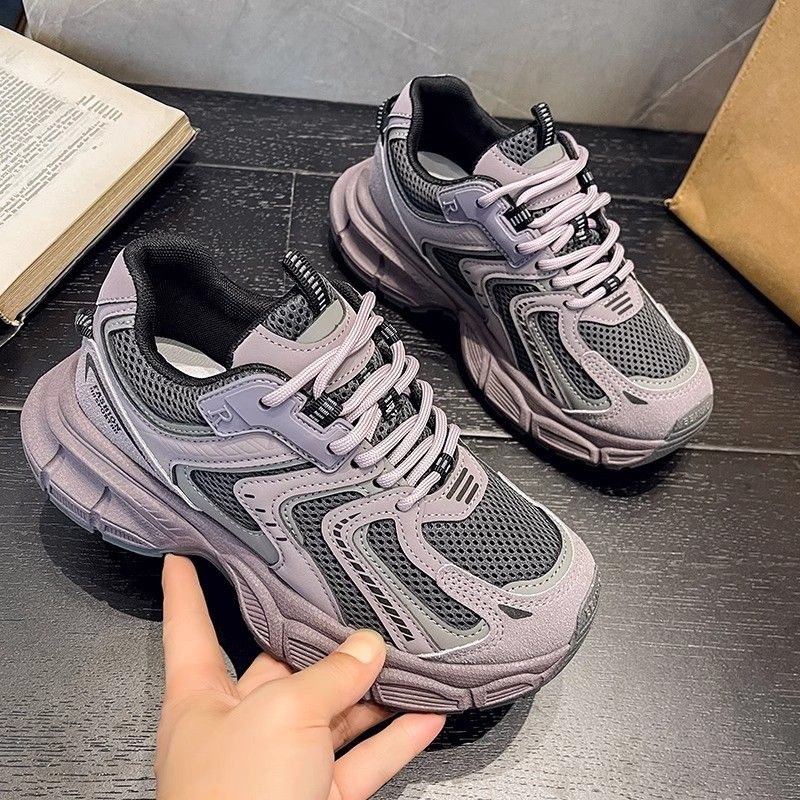 Soft sole dad shoes for women spring 2024 new thick sole height increase couple women's shoes purple casual versatile sports shoes_voghion.com