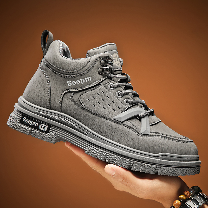 Men's Shoes 2023 Autumn And Winter Work Site Work Thick Sole Sports Leisure Mountaineering High Help Labor Protection Martin Cargo Shoes_voghion.com