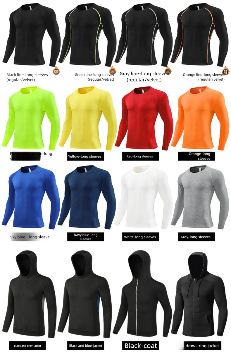Winter Running Set Men's Fleece-Lined Thermal Base Layer Quick-Dry Compression Shirt Sports Fitness Ski Training_voghion.com