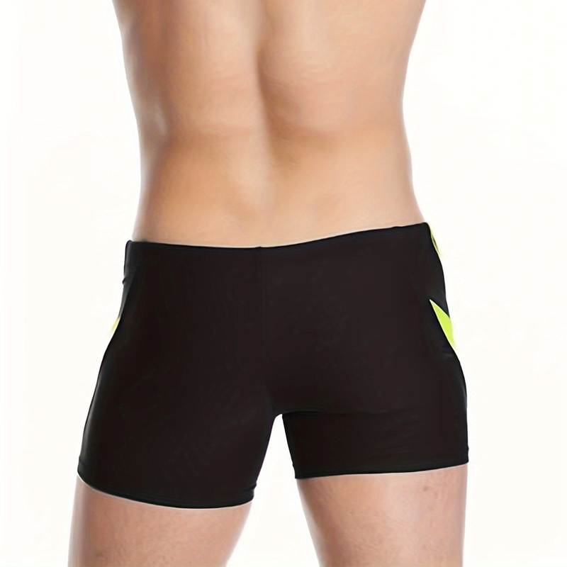 2024 Men's Clothing foreign trade new fashion black yellow color matching anti-exposure boxer men's swimming trunks manufacturer ready stock_voghion.com