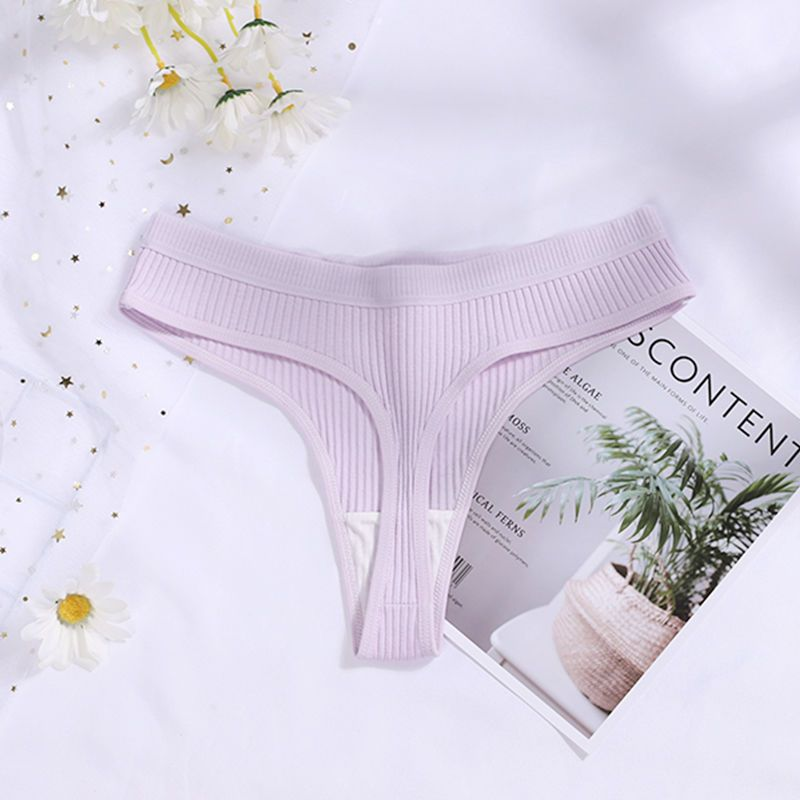 Katoenen G-string Slipje Dames Sexy Naadloze Geribbelde T-vormige Onderbroek Dames String Effen Kleur Lage Taille Bikini_voghion.com