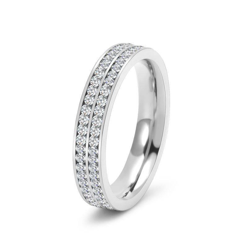 Anello da donna in oro K con doppia fila di diamanti, versione stretta, in acciaio al titanio, di lusso, per coppie._voghion.com