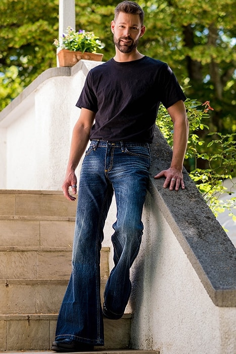 Pantalon en denim pour hommes, bas de cloche, commerce extérieur transfrontalier, style punk rétro, motif de cravate, extensible, personnalité_voghion.com