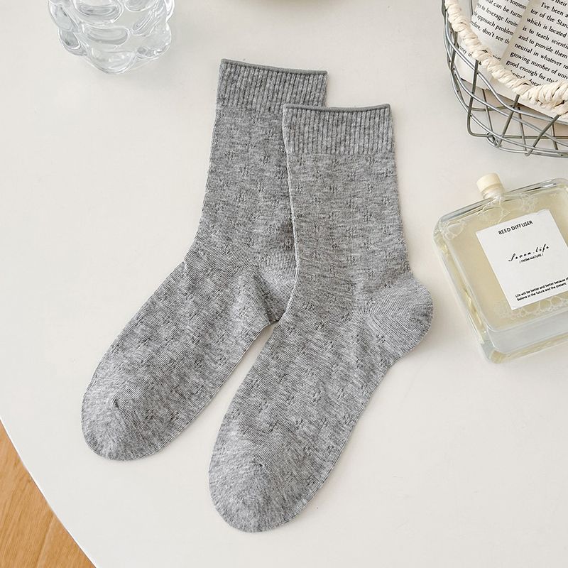 Women's Thin Ins Style, Solid Color, Hollow Mesh, Breathable, White Cotton, Loose Mid Calf Socks, New Wave_voghion.com