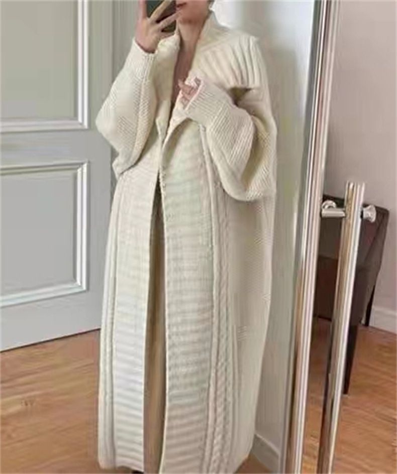 Ovrsizd Langer Cardigan - Dicker Mantel aus Wollbluse mit Schalkragen, 3D-Jacquard und lässigem Boho-Chic_voghion.com