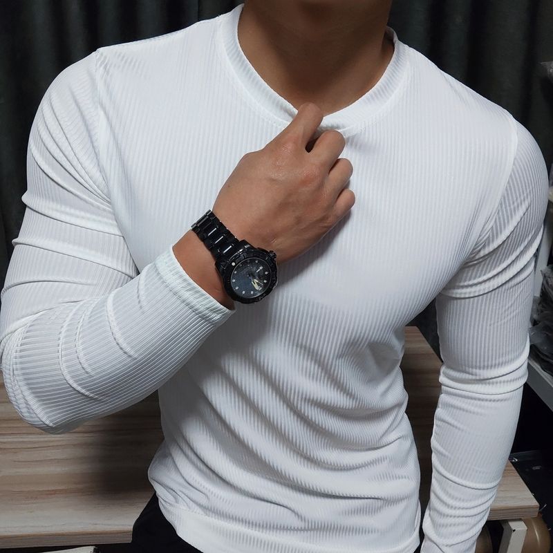 Stretch-Langarm-T-Shirt für Herren, schnelltrocknend – Slim Fit-Trainingsshirt fürs Fitnessstudio, atmungsaktive und feuchtigkeitsableitende Basisschicht für Freizeit und Training_voghion.com