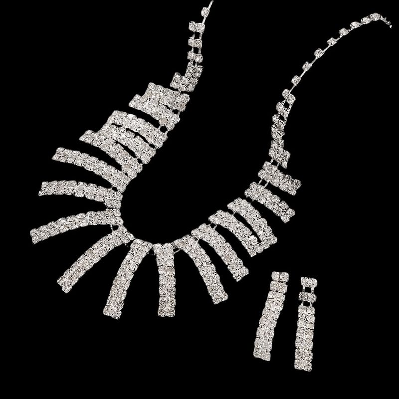 5 pezzi/set con borsa set di gioielli da sposa per matrimonio strass collana placcata in argento orecchini braccialetto elastico borsa da sera_voghion.com