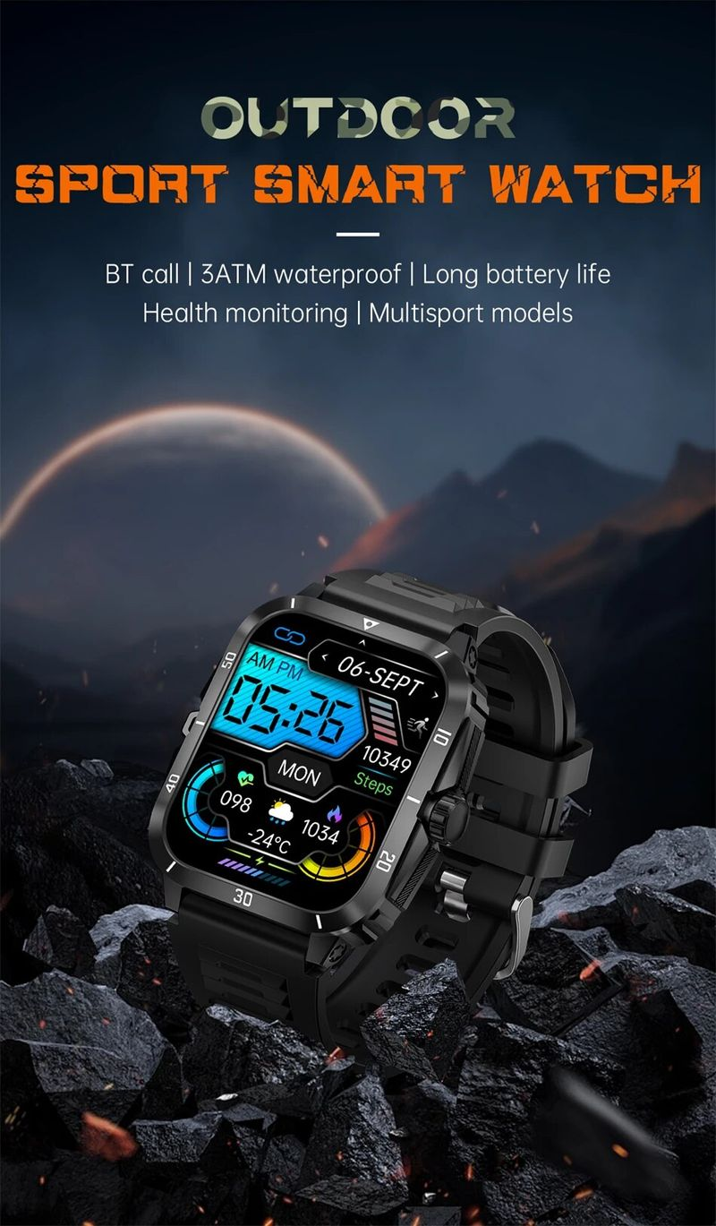2024 viedpulkstenis 3ATM ūdensizturīgs barometrs altimetrs GPS Trectory āra sporta Bluetooth zvans 430mAh 2,0 collu viedais pulkstenis_voghion.com