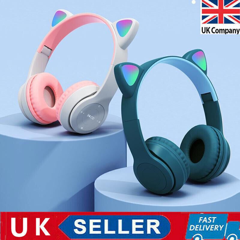 Kinder Katzenohr Kopfhörer Wireless Bluetooth Headset LED Leuchten Kopfhörer_voghion.com