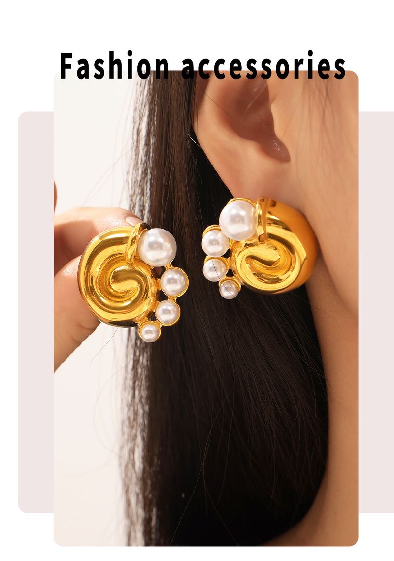 Niche Spiral Vortex Imitation Pearl Earrings With Retro Temperament Design, Popular Earrings Made Of Titanium Steel_voghion.com