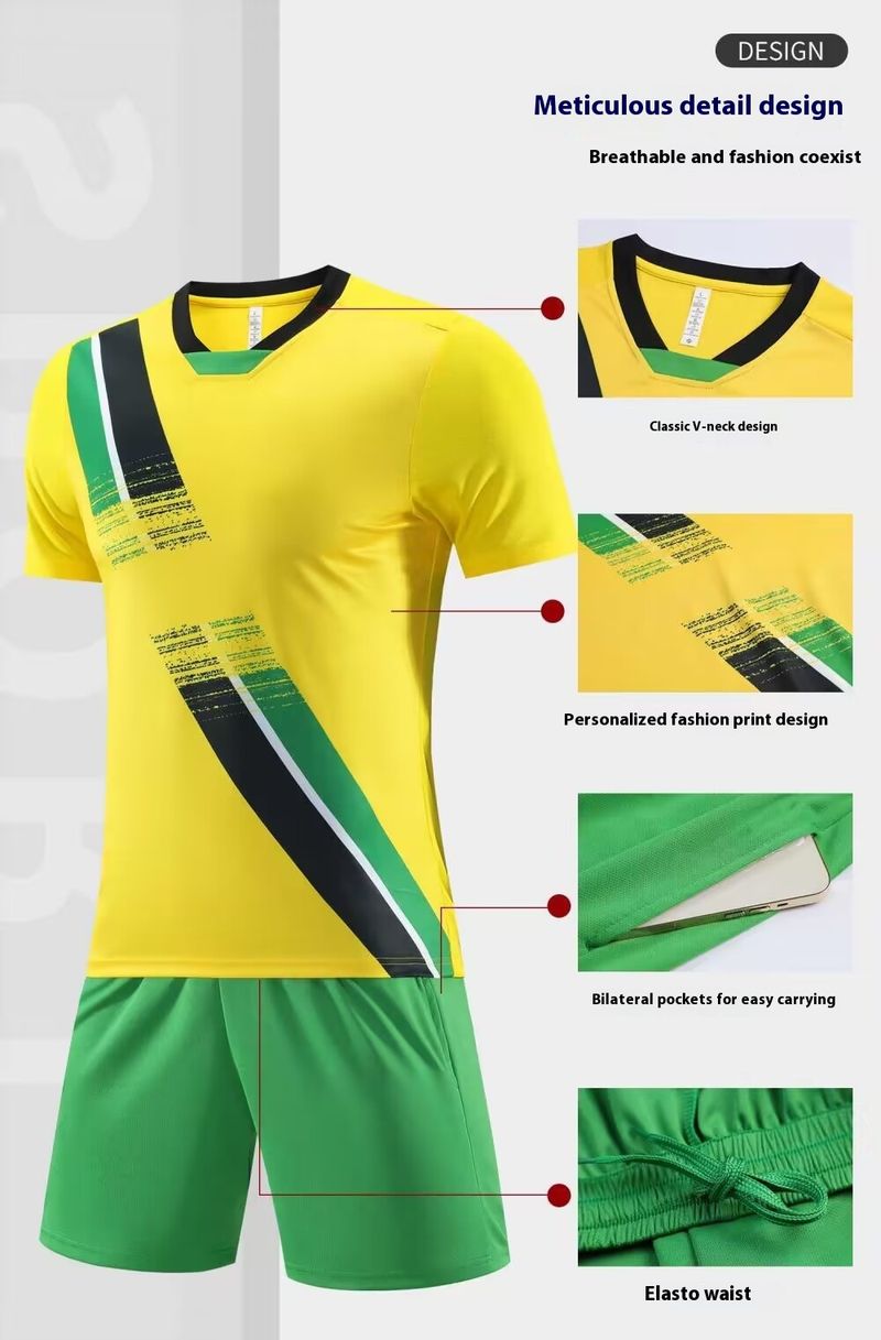 Conjunto de uniforme de futebol com estampa personalizada Speed Summer para treinamento esportivo e secagem rápida, ideal para homens e mulheres_voghion.com