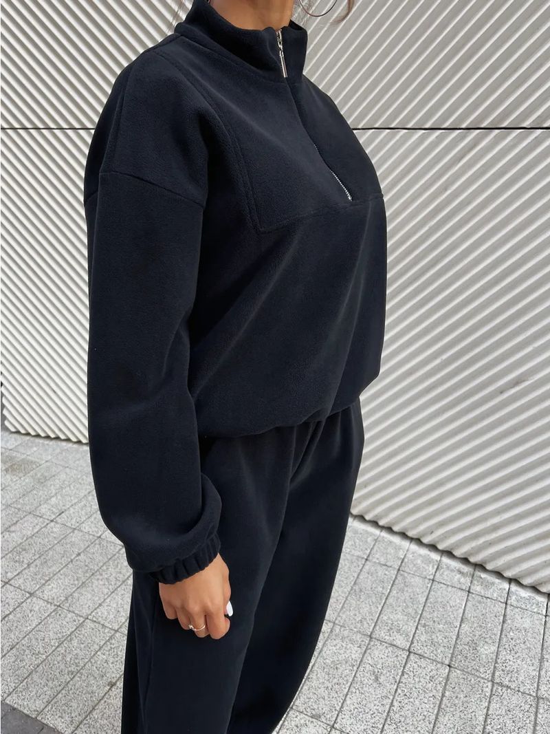 Lässiges Set aus Fleece-Kapuzenpullover und Jogginghose für Damen – locker sitzendes Sweatshirt mit Stehkragen und Hose mit elastischem Bund (Beige, Dunkelgrau, Khaki)_voghion.com