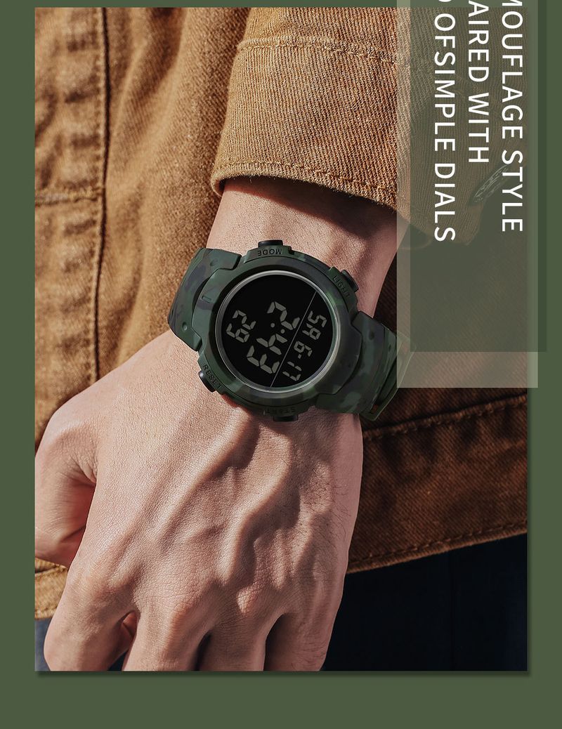 Sport Digital Watch With 50m Waterproof, LED Backlight, Alarm, Stopwatch, Military Camouflage Design For Outdoor Swimming And Daily Wear_voghion.com