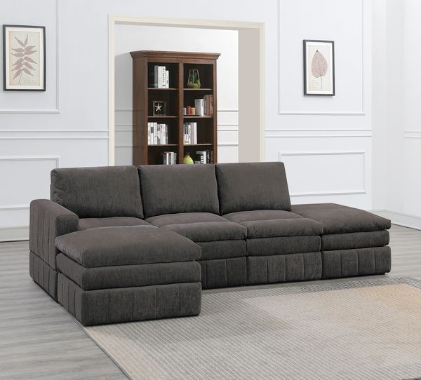 Contemporary 5pc Set Modular L-Sectional Set 1x One Arm Chair / Wedge 2x Armless Chairs 2x Ottomans Mink Morgan Fabric Plush Living Room Furniture_voghion.com