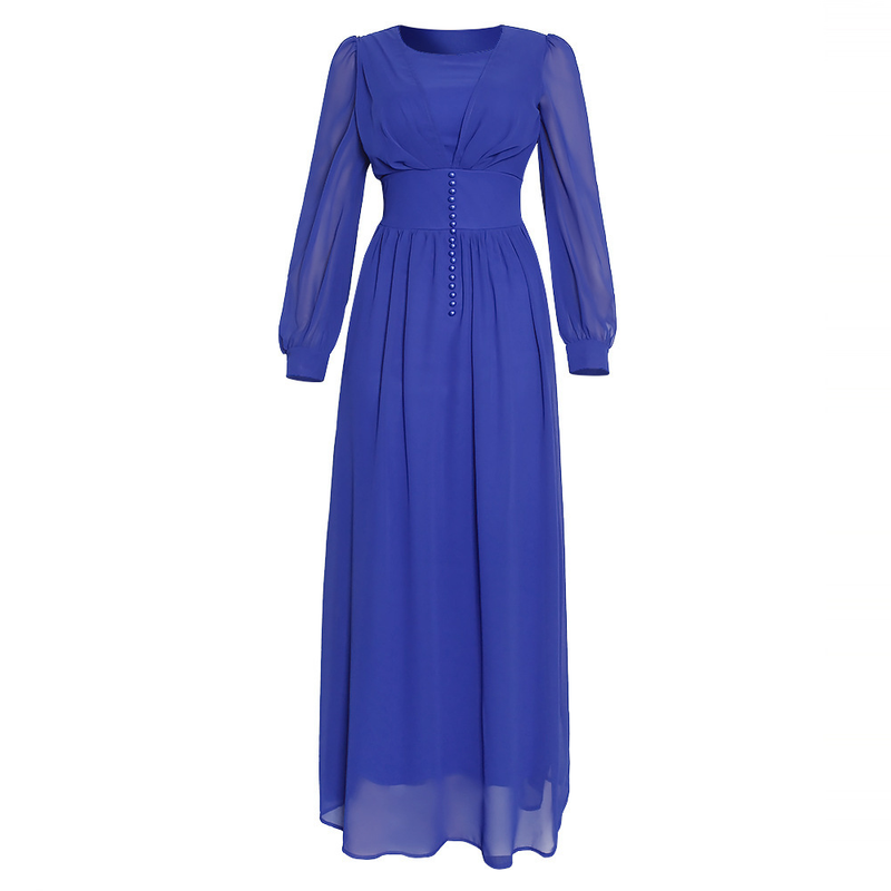 Dameskleding Moslim damesgewaad effen kleur chiffon puntige tuniekjurk Moslim Abaya_voghion.com