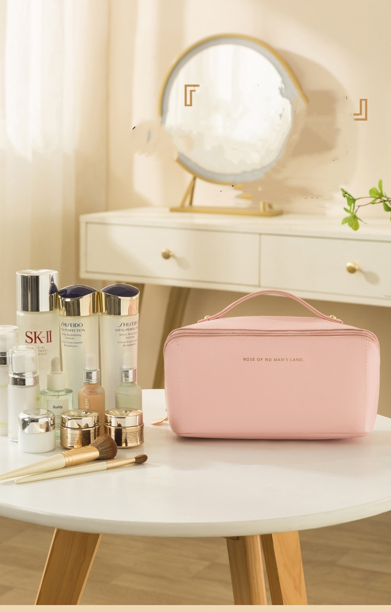Bolsa de maquillaje con almohada de órgano, neceser de cuero PU, bolsa de almacenamiento portátil de viaje con nivel de apariencia alta_voghion.com