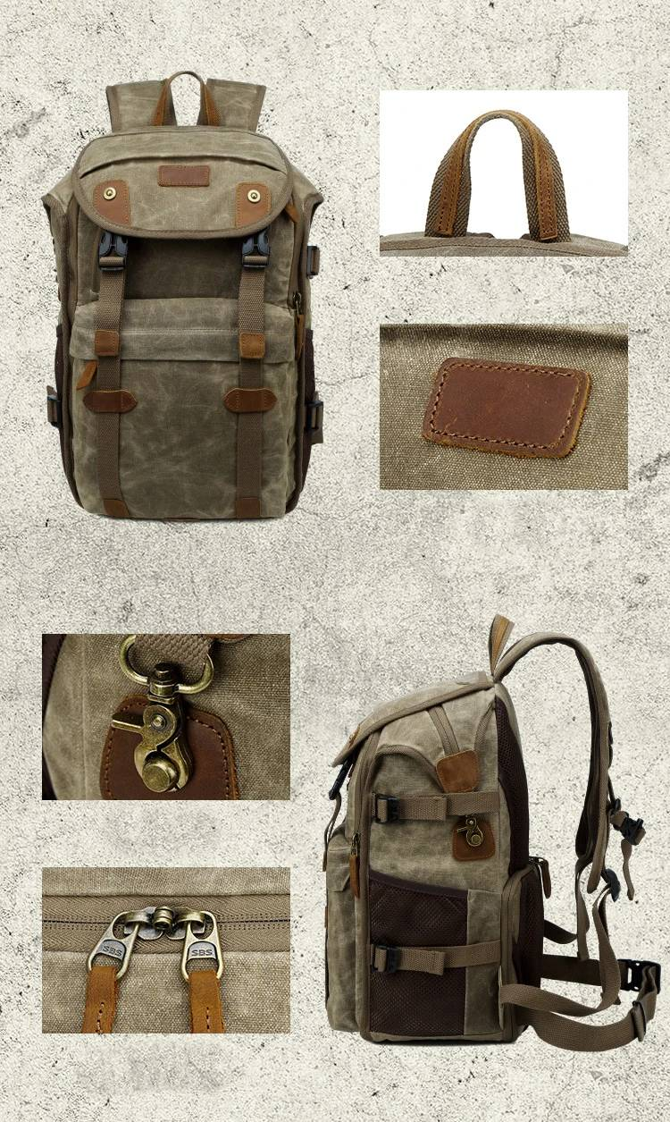 Mochila retro impermeable para cámara para hombre, bolsa para cámara profesional para fotografía al aire libre, para Canon, Nikon, Sony, cámara multifuncional_voghion.com