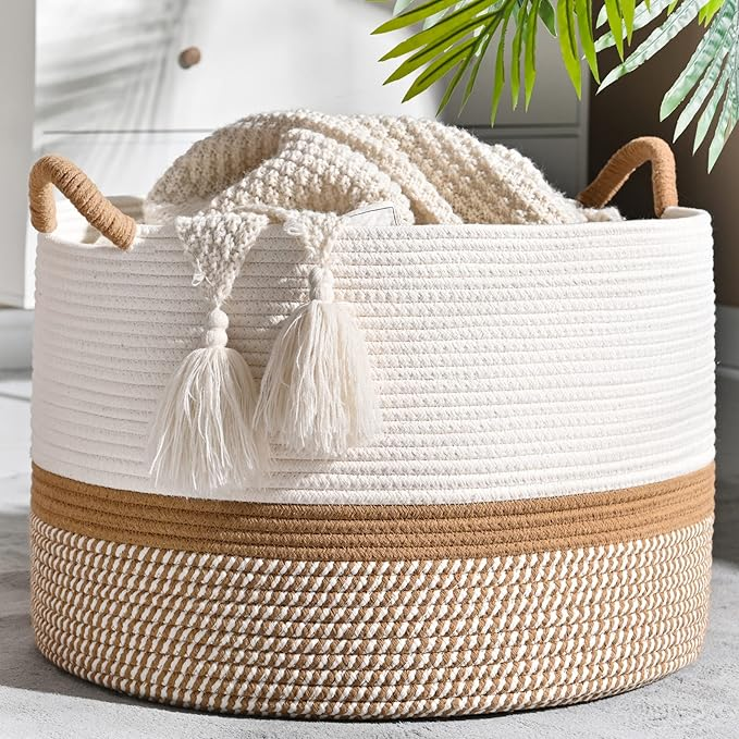 Großer Deckenkorb (20" x 13"), geflochtener Korb zur Aufbewahrung von Babywäsche_voghion.com