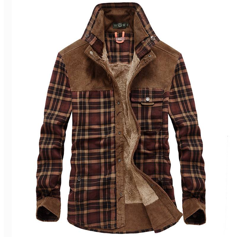 Herrenbekleidung Herren plus Samt verdicktes langärmeliges kariertes Hemd warme Business-Casual-Mode Baumwollhemdjacke Herren Cross Border_voghion.com