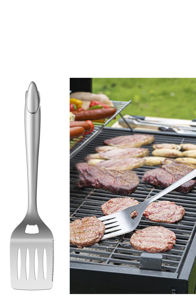 Set per barbecue da esterno, 5 pezzi, utensili per barbecue, forchetta, pala, clip, spazzola per la pulizia, utensili per barbecue in acciaio inossidabile._voghion.com