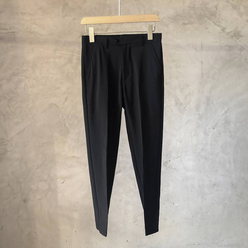 Herren-Chinohose für kleine Männer – bequeme Stretch-Business-Casual-Hose mit Gürtel – schmale, knöchellange Anzughose für den Alltag im Büro_voghion.com