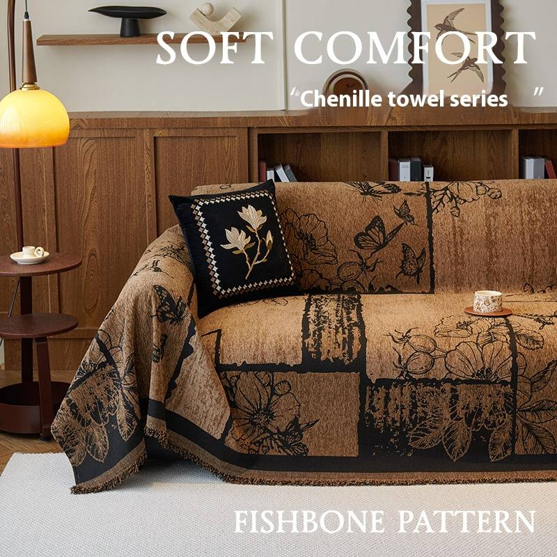Vintage Chenille Leopard Print Sofa Cover Throw Blanket - Soft Thick Textured Fabric For 3-Seater Couch - French Style Thickened Sofa Blanket_voghion.com
