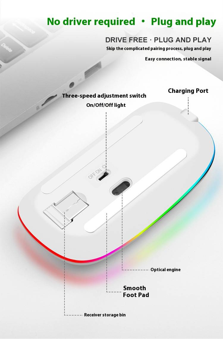 Viper BM110 Wireless Charging Gaming Mouse – Silent RGB Optical Mouse With Bluetooth, 1600DPI, 4-Way Scroll, Ergonomic Design For PC/Laptop_voghion.com