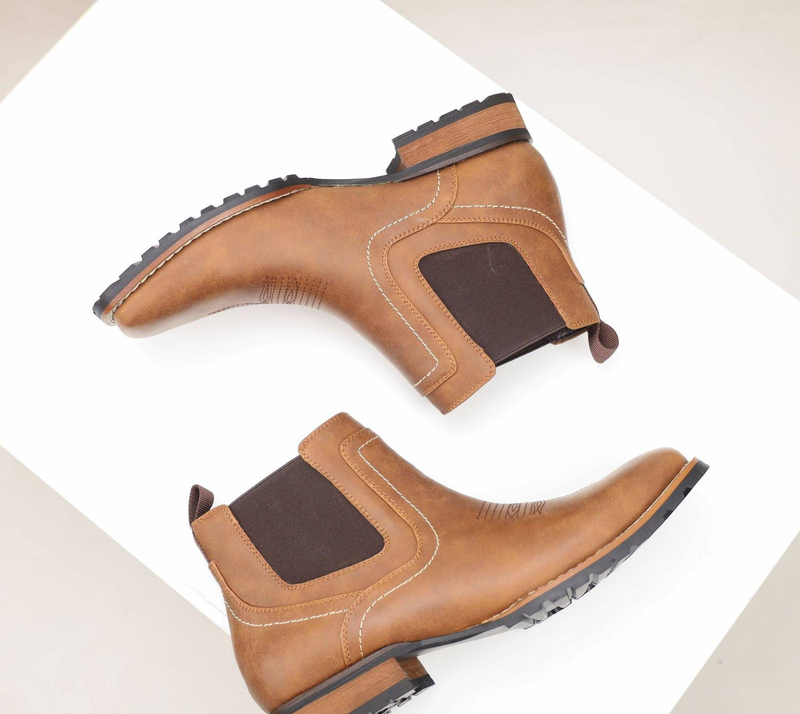 Men's Western Chelsea Boots Vintage Embroidery Wide Square Toe Mid-Calf Boots For Cowboy Style (Black & Light Brown)_voghion.com